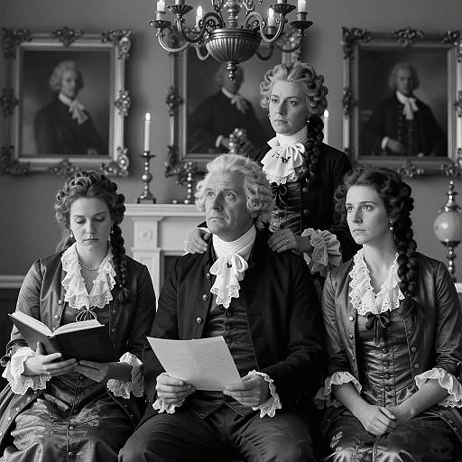 Elegant 18th-Century Gathering in Monochrome
