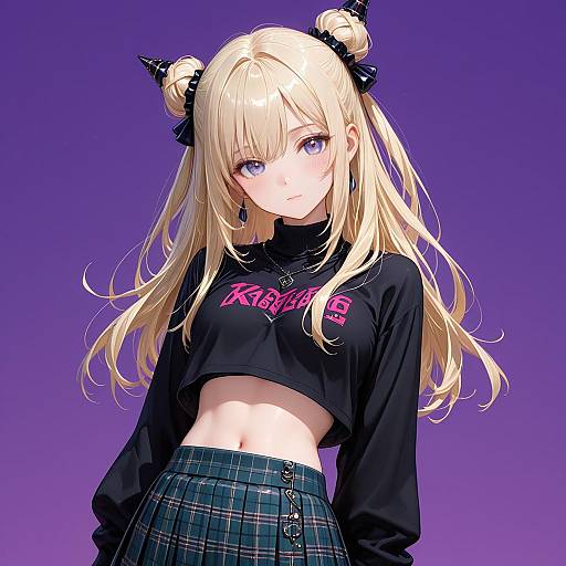 Anime Girl with Blonde Double Buns