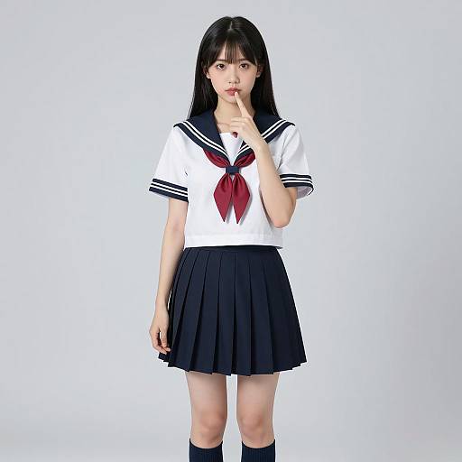 Asian Woman in Sailor School Uniform