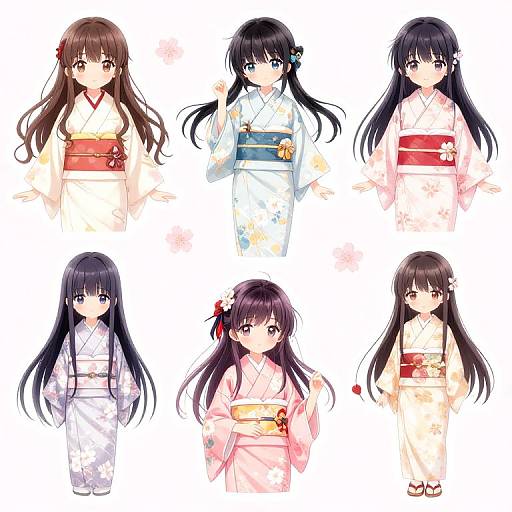 Colorful Anime Waifu Kimono Stickers