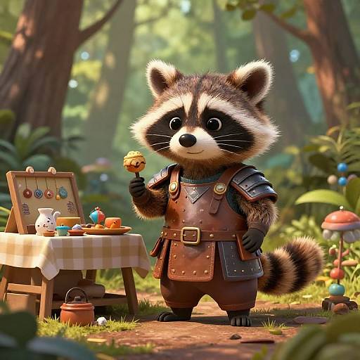 Adorable Raccoon Merchant Cartoon