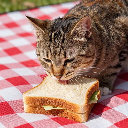 Cat Enjoying Picnic Sandwich