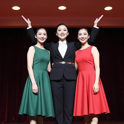 Dynamic Trio on Stage Under Red Lights