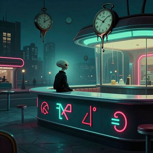 Surreal Neon Diner Encounter