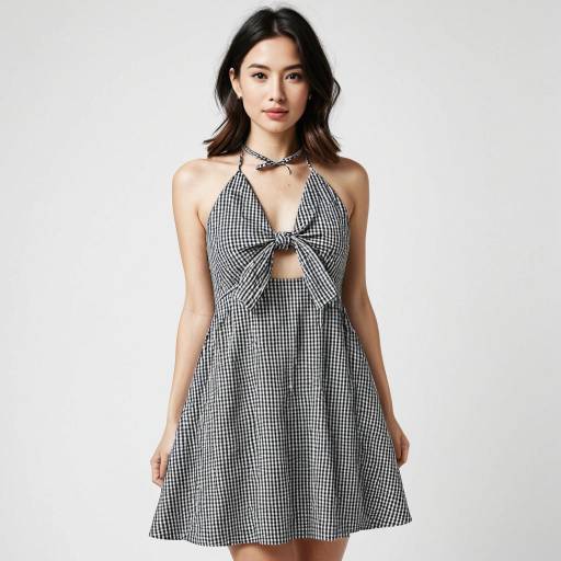 Woman in Black and White Gingham Mini Dress