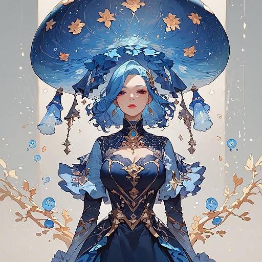 Ethereal Woman in Blue Dress