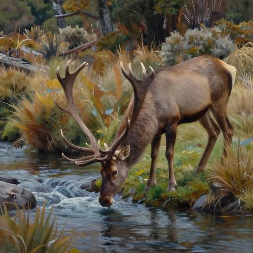 Cervus Elaphus in New Zealand Stream