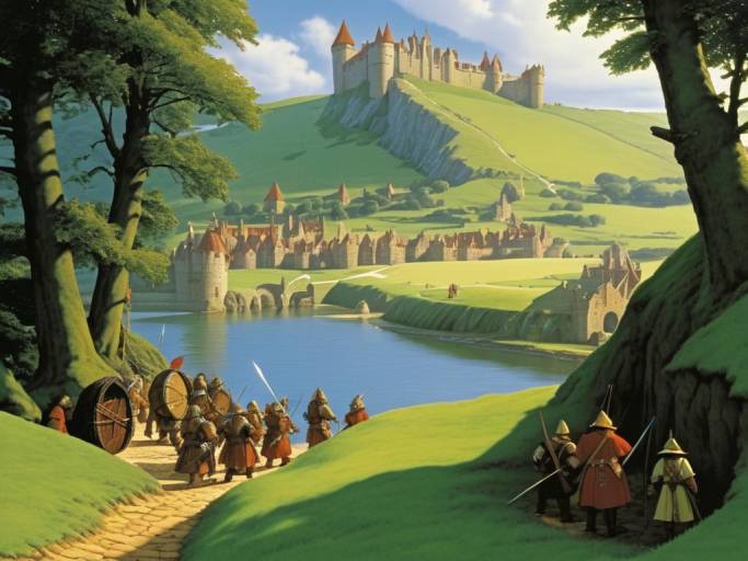 Medieval Soldiers Approaching Castle