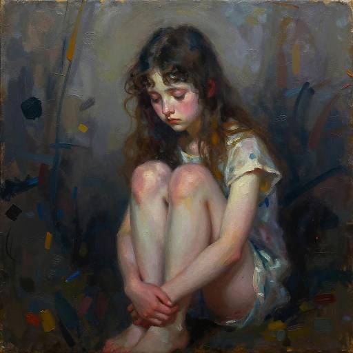 Avant-Garde Oil Painting of Melancholy Girl