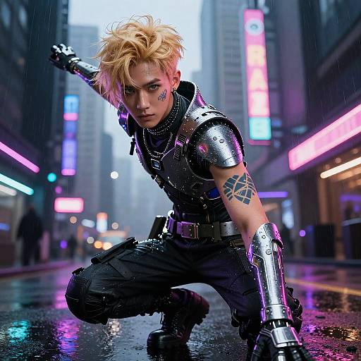 Futuristic Cyberpunk Character in Neon City