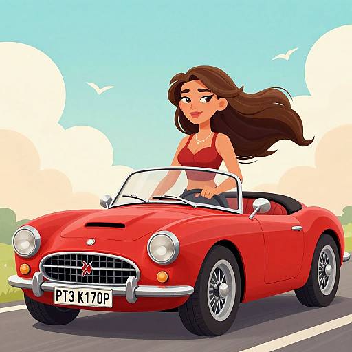 Confident Woman Driving Classic Convertible