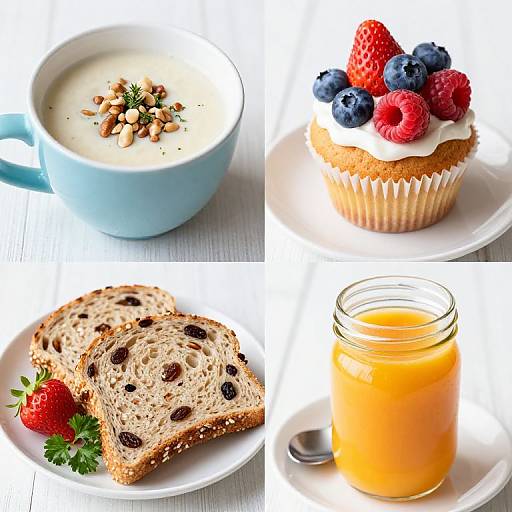Colorful Breakfast Collage with Fresh Items