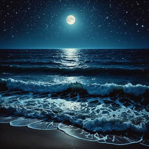 Moonlit Ocean with Sparkling Stars