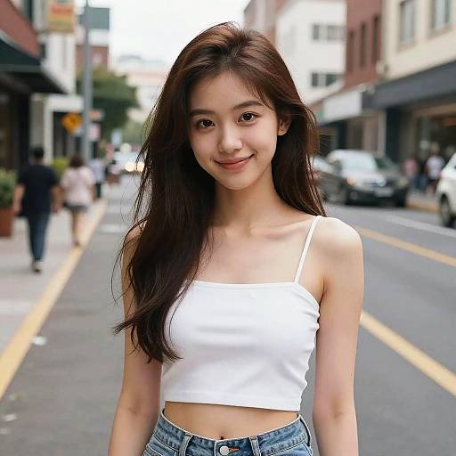 Young Woman in Crop Top on City Street
