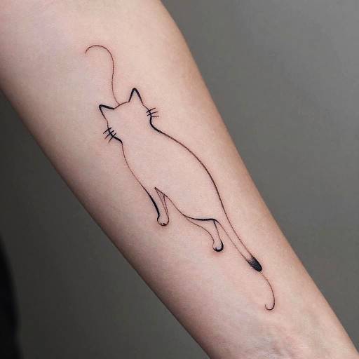 Minimalist Modern Thin Line Cat Tattoo