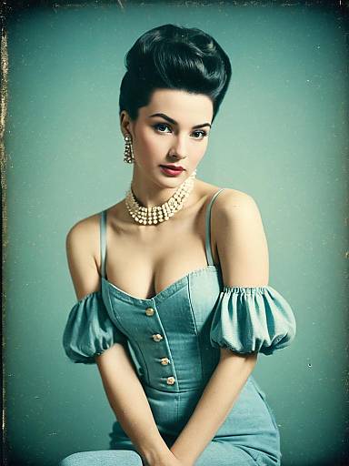 Stylish Woman in Blue Bustier and Jeans