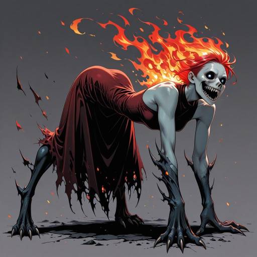 Undead Monster Girl with Fiery Red Hair