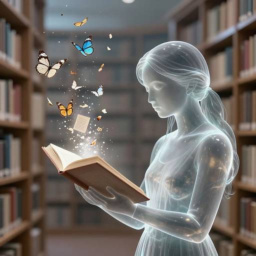 Ethereal Glass Librarian with Butterflies