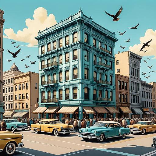 Nostalgic Urban Scene with Vintage Charm