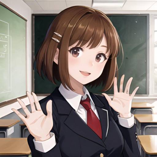 Anime Schoolgirl Waving in Classroom