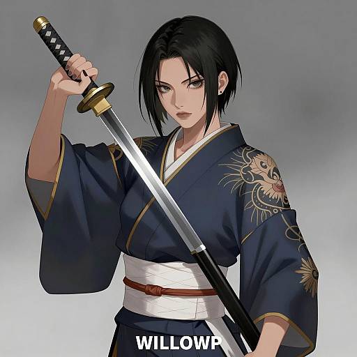 Tattooed Warrior Woman with Katana