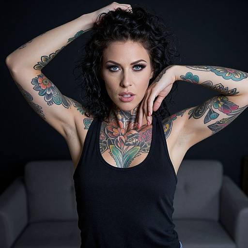 Tattooed Woman with Striking Blue Eyes
