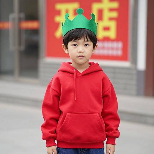 Boy in Red Hoodie with Crown