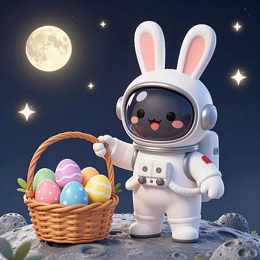 Cute Easter Bunny Astronaut on the Moon