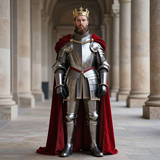 Regal Bearded King in Silver Armor