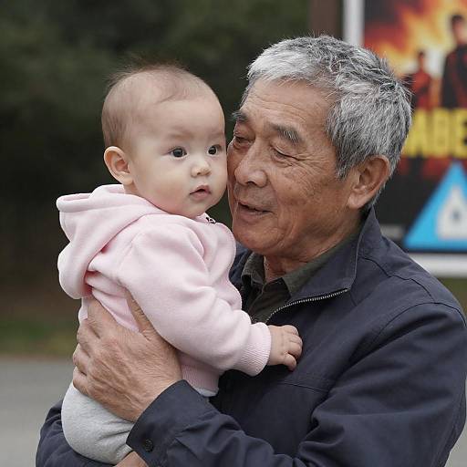 Elderly Man Cradling Baby Outdoors