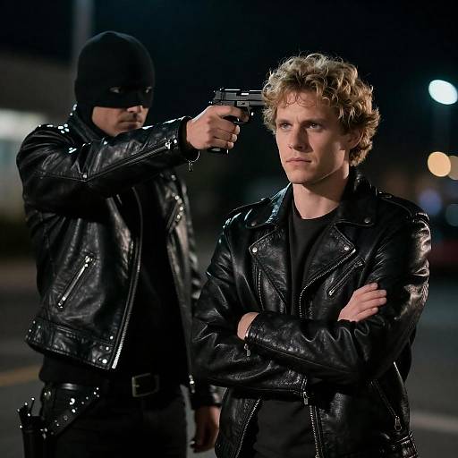 Tense Standoff: Blonde Man and Gun