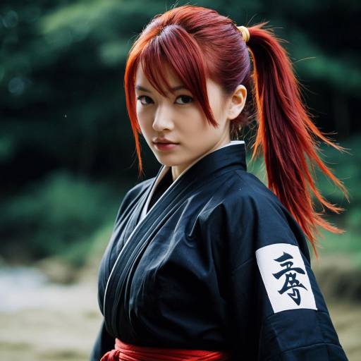 Realistic Female Ninja with Red Ponytail