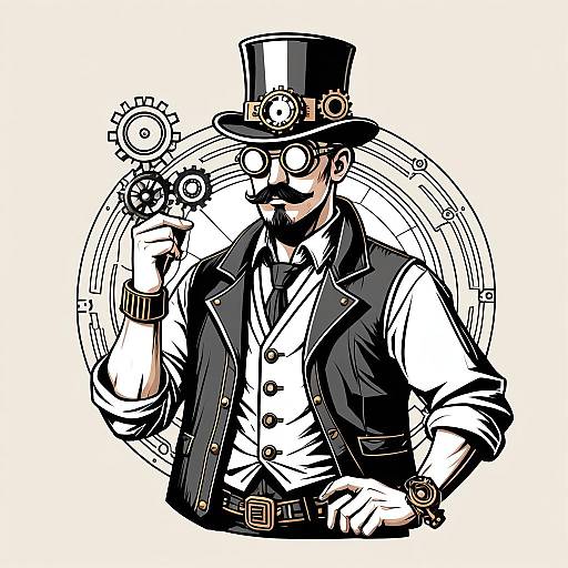 Steampunk Engineer Holding Gears Vector