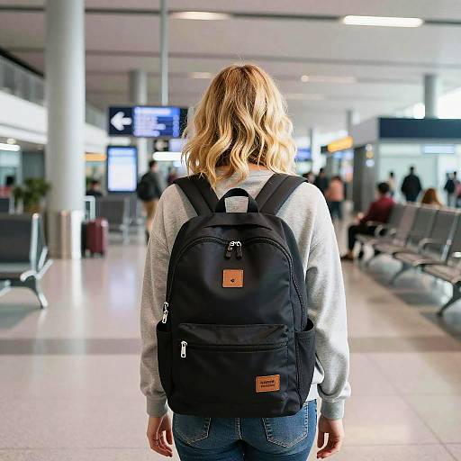Blond Woman Waiting at Airport Terminal
