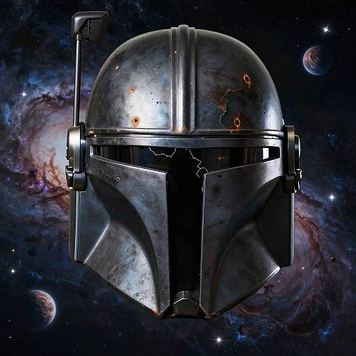 Battle-Damaged Mandalorian Helmet Cosmic Art
