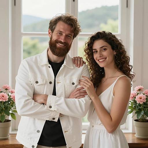 Couple Smiling Indoors with Plants