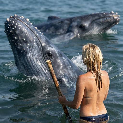 Blonde Woman Interacting with Whale