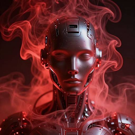 Futuristic Cyborg with Crimson Smoke