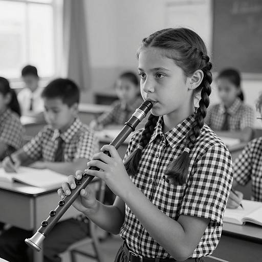Serious Young Girl in Classroom Portrait