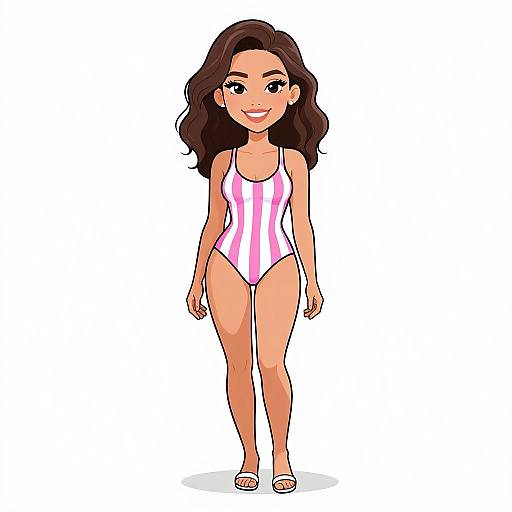 Smiling Woman in Striped Swimsuit