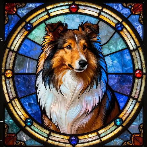 Stained Glass Shetland Sheepdog Portrait