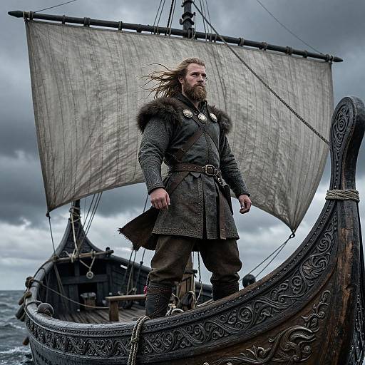 Viking Warrior on Ship Deck