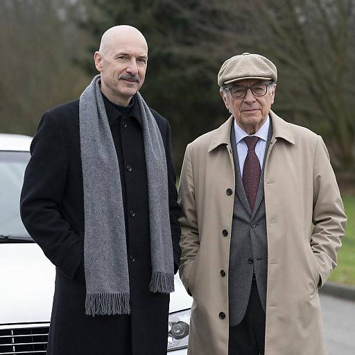 Middle-Aged Men Beside White Car