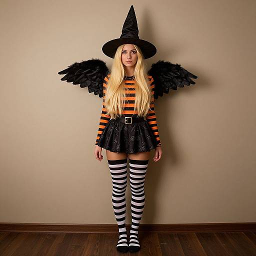 Blonde Witch Woman in Striped Outfit