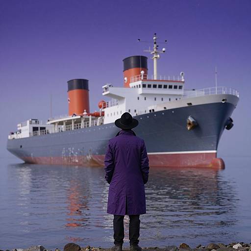 Mysterious Man by the Ship at Night