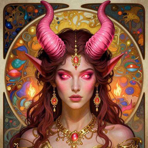 Majestic Female Tiefling with Radiant Horns