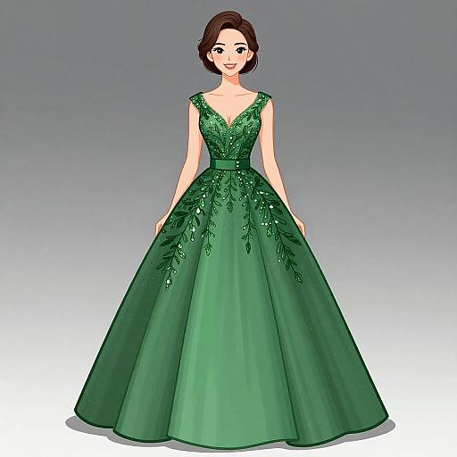 Elegant Woman in Emerald Ball Gown