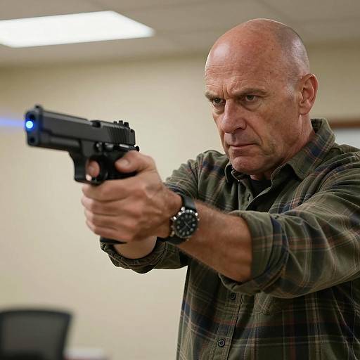 Intense Bald Man with Handgun