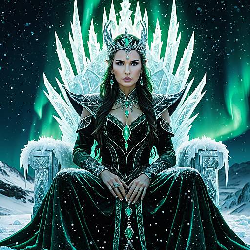 Emerald-Eyed Ice Sorceress on Crystal Throne