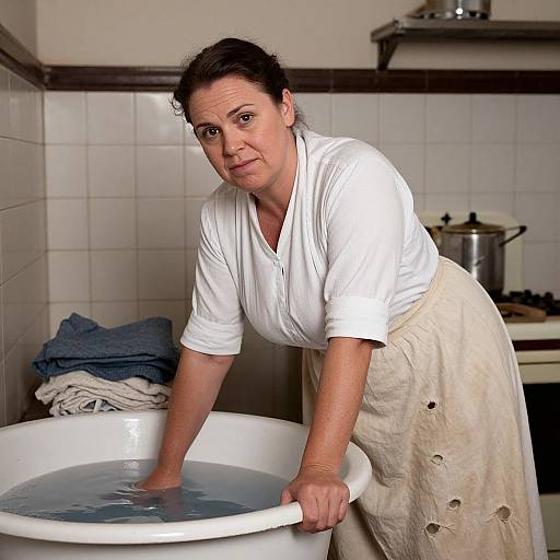 1930s Laundress in Urban Laundry Kitchen
